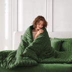 MUXHOMO 7 Pieces Full Comforter Set, Seersucker Bed in a Bag Full Size, All Season Luxury Bedding Set with Comforter, Flat Sheet, Fitted Sheet, Pillowcases & Shams, Dark Green