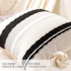 Boho Throw Pillow Covers 18x18 Set of 2 Farmhouse Decorative Cushion Case Striped Square Pillows Cover Chenille Pillow Cases Accent Neutral Pillowcase for Sofa Couch Bed,Black and White