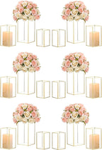 Hewory Glass Hurricane Candle Holder Set of 18, Gold Large Hurricane Centerpiece for Table, Tall Floor Square Pillar Candle Holders Lantern Set for Wedding, Anniversary, Party, Fireplace, Dining Room