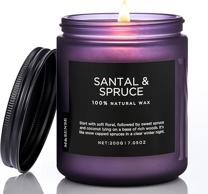 M&SENSE Sweet Spruce Scented Candle, Natural Soy Wax Winter Candle Cotton Wick 7.05oz Up to 50 Hours Tree Scented for Holiday Housewarming Gifts for Friends Family