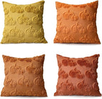Booque Valley 4 Packs Fall Throw Pillow Covers Soft Plush Faux Fur 3D Embroidery Rust Pumpkin Decorative Pillowcases for Living Room Couch Bed Sofa, 18 x 18 inch, Harvest