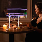 Candlestick Holders Set of 6, Ribbed Glass Taper Candle Holders, Reversible Amber Tealight & Candle Stick Candle Holder Vintage Crystal Tapered Candlestick for Wedding Dinner Party Festival