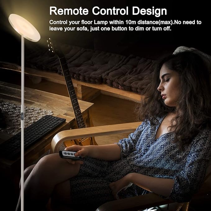 Floor Lamp,30W/2400LM Sky LED Modern Torchiere 3 Color Temperatures Super Bright Floor Lamps-Tall Standing Pole Light with Remote & Touch Control for Living Room,Bed Room,Office (Brushed Nickel)