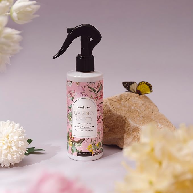 ROMIIE ZOI Linen & Room Air Freshener Spray Room Mist, with Natural Plant Extract - Garden Party - 8.5 FL OZ.