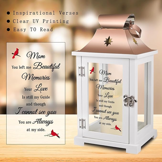 Memorial Lantern, Sympathy Gifts for Loss of Mom/Loved One, Bereavement Gifts, in Memory Loved One Lantern,Celebration Life, Funeral Lantern,Mom You Left me Beautiful Memories