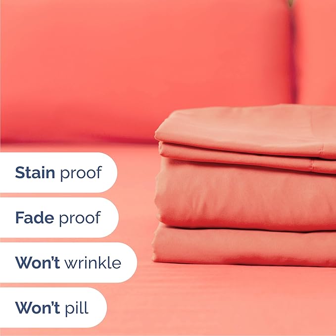 Queen Sheets Set 6 Piece - Includes 4 Pillowcases - Bed Sheets Queen Size - Soft Hotel Luxury Bedding - Cooling, Comfy, Cozy & Breathable - 1 Flat & 1 Fitted & 4 Pillowcases w/ Deep Pockets - Coral
