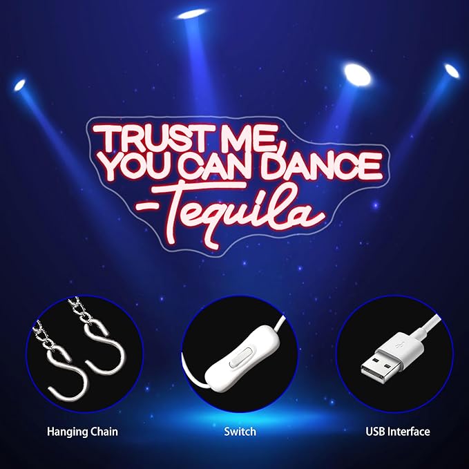 Neon Sign, Trust Me You Can Dance Neon Signs for Wall Decor Neon Red LED Signs Room Neon Light Up Signs Home Decor for Business Bedroom Club Party Bars Shop USB Operated