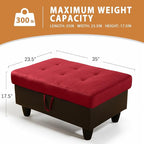 Ottoman Rectangular Storage Ottoman Bench, Flannel Footrest Stool Footstool with Lid for Living Room, Bedroom, Entryway, Red&Black, 35"x23.5"x17.5"