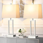 Touch Control Table Lamps for Living Room, 3-Way Dimmable Modern Table Lamp with USB A+C Charging Ports & AC Outlets, Bedside Contemporary Nightstand Desk Lamps with Fabric White Shade for Bedrooms