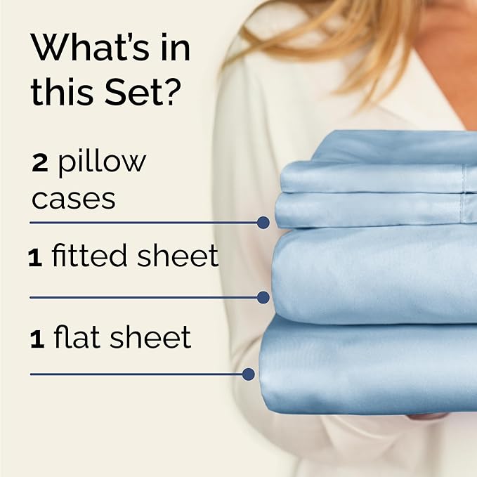 Twin Sheets Set 4 Piece - Includes 2 Pillowcases - Bed Sheets Twin Size - Soft Hotel Luxury Bedding - Cooling, Comfy, Cozy & Breathable - 1 Flat & 1 Fitted & 2 Pillowcases w/ Deep Pockets - Sky Blue