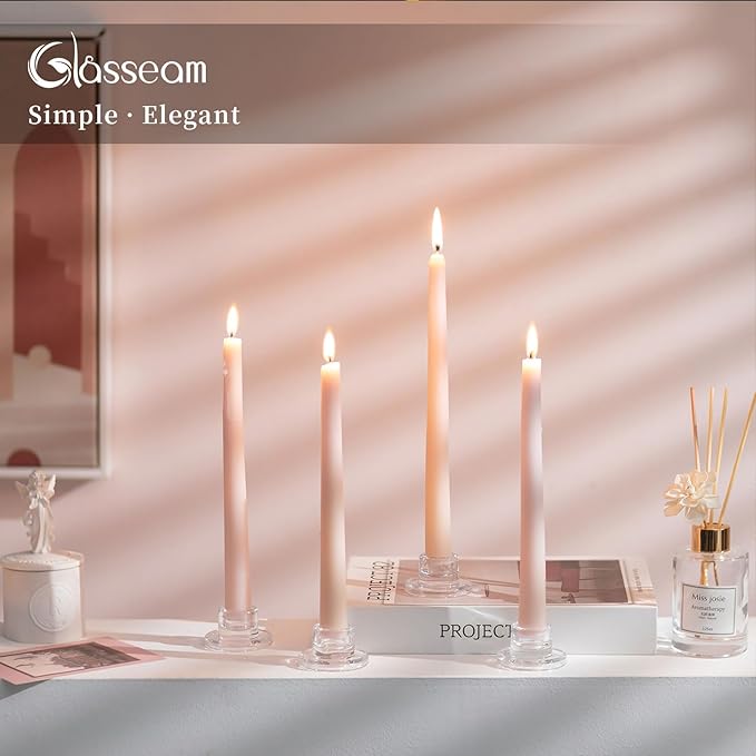 Glasseam Glass Tapered Candlestick Holders: Small Taper Candle Holders Set of 4 Clear Candle Sticks Holder for Table Centerpiece Short Modern Candle Holder for Wedding Christmas Home Decoration