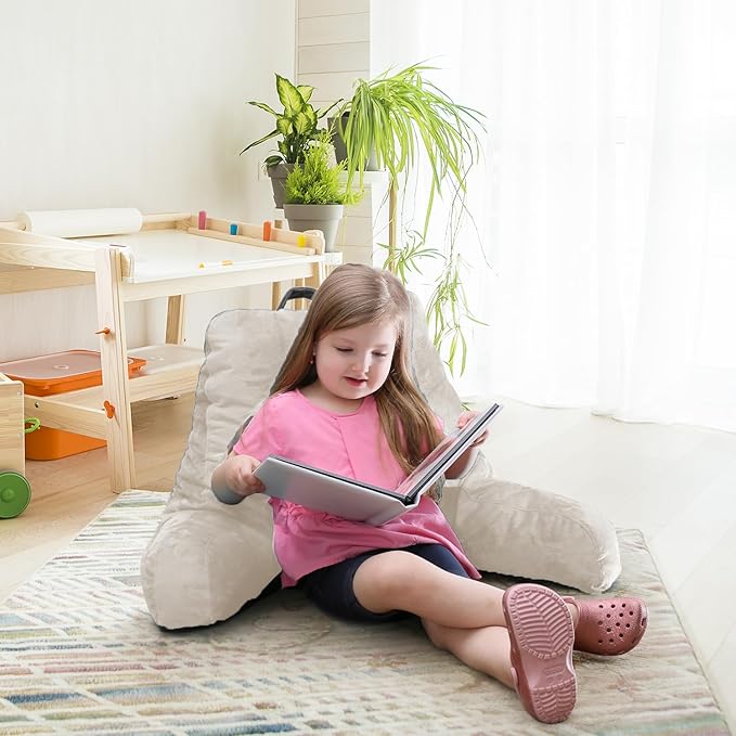 Nestl Reading Pillow for Kids, Small Bed Pillow, Back Pillow for Sitting in Bed, Memory Foam Chair Pillow, Reading & Bed Rest Pillows, Linen Back Pillow for Bed, Arm Pillow with Pockets