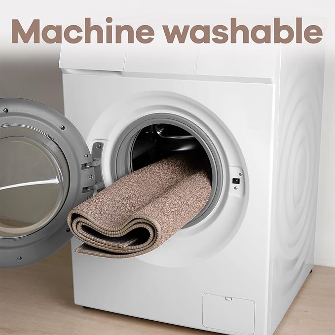 Runner Rug with Non Slip Rubber Backing, Washable Soft Floor Carpet for Kitchen, Hallway, Entryway Indoor, Bedroom, Laundry, Low Pile Area Rugs, Solid color with Pointillism style, 2*10 ft BROWN