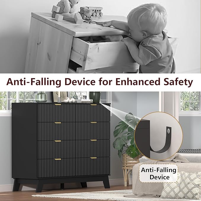 Fluted Dresser for Bedroom,8 Drawer Dresser for Closet,Storage Cabinet and Chest of Drawers with Gold Handle,TV Stand,Storage Organizer for Living Room,Hallway,Entryway,Black