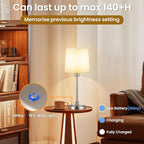 Cordless Small Table Lamp, 6000mAh Rechargeable Battery Powered,LED Touch Control Dimmable Bedside Operated Table Top,Light for Bedroom/Home/Restaurant/Entryway/Dining/Living Room(Brushed Nickel-High)