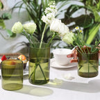 Glass Ribbed Cylinder Vase Set of 6, Bud Vase for Wedding Centerpieces, Green Flower Vases Bulk, Hurricane Floating Candle Holder, Decorative Flower Vase for Table Housewarming Gifts (Green)