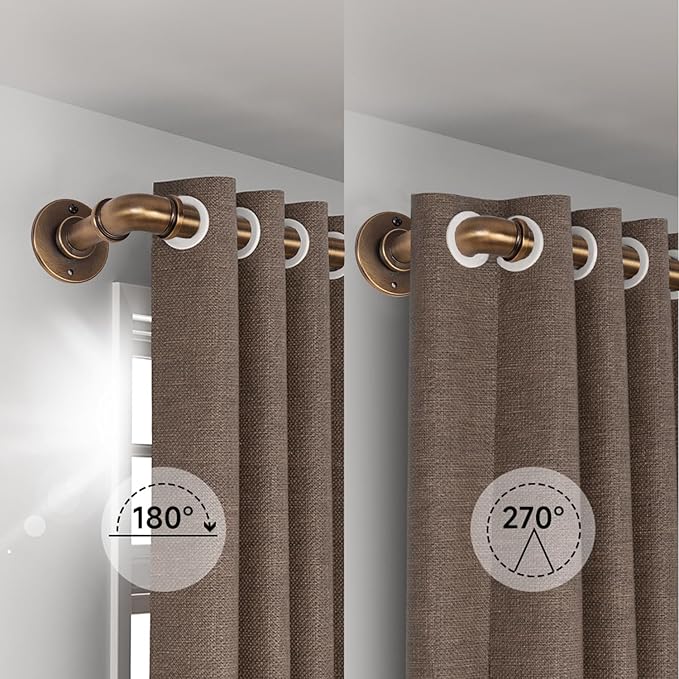2PCS Industrial Curtain Rods 18 to 88 Inches,Adjustable Length,1 in Diameter Pipe,Wall or Ceiling Mounted,for Bedroom and Living Room(Antique Brass, 18” to 88”2PCS)