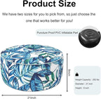 Inflatable Ottoman Stool D21 xH9 for Outdoor/Indoor Use, Water Repellent Patio Foot Rest Stool with Portable Handle,Round Pouf Ottoman Suitable for Garden,Deck and Camping - Leaves Ink Blue