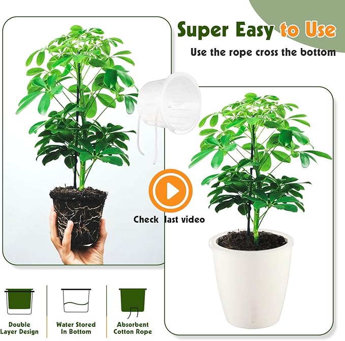 Self Watering Pots for Indoor Plants, 6-Pack 6.7'' Self Watering Planter with Drainage Holes, Small African Violet Pots with Water Indicator, Clear Wick Orchid Pot, White