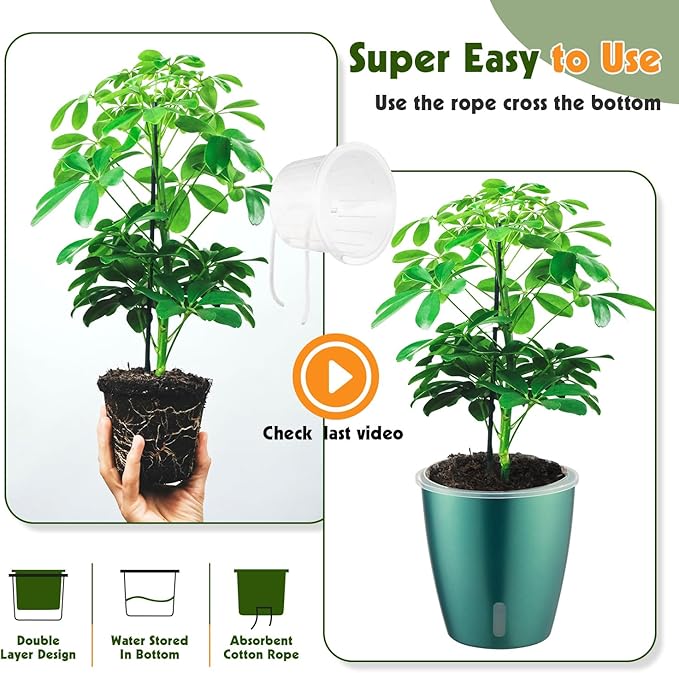 Self Watering Pots for Indoor Plants, 6-Pack 5'' Self Watering Planter with Drainage Holes, Small African Violet Pots with Water Indicator, Clear Wick Orchid Pot, Blue Gold