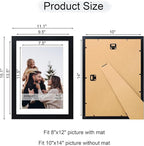 10x14 Picture Frame Set of 4, 10 x 14 Wood Photo Frames with Mat for 8x12 or 30x40cm Diamond Painting Art, Wooden Frame with Real Glass Cover for Wall and Tabletop Display,Black