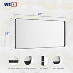 WEER Black Bathroom Mirror for Wall, 48X24 Inch Matte Black Mirror, Rectangular Black Metal Framed Vanity Mirror with Tempered Glass, Rounded Corner, Anti-Rust (Horizontal/Vertical)