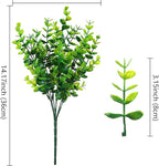 Artificial Plants Flowers Grass Shrubs 8 Pack No Fade Faux Plastic Flowers Outdoor for Farmhouse Garden Porch Patio Indoor Wedding Decoration Greenery Fake Plants uv Resistant (1#Green)