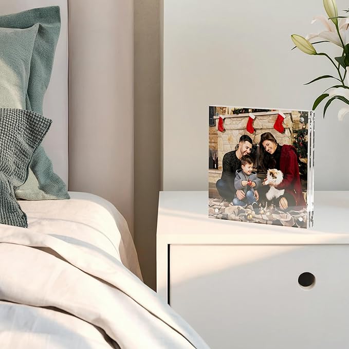 5x5 Acrylic Picture Frame 3 Pack, Clear Freestanding Double Sided Frameless Magnetic Photo Frames, Desktop Display Decor Gift