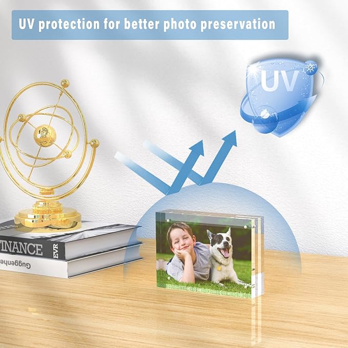 HELPLEX Acrylic Frame, 5 Pack 3.5x5 Acrylic Picture Frames, 20mm Thicker Frameless Clear Frame Double Sided Magnetic Frame, Free Standing Desktop Display Stand Acrylic Frames, 3.5x5(5 PACK)