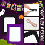 Janlaugh 100 Pcs Halloween Paper Photo Frames 4x6 Orange Black Purple Green Paper Frame with 100 Clip 10 String Kit DIY Hanging Cardboard Photo Holder Halloween Wall Decor Wedding Home
