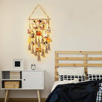 Homecor Hanging Photo Display Wall Decor, Gray Macrame Wall Hanging Boho Room Decor, Picture Frame Collage Board with Remote Light 30 Clips, Bedroom Home Decor, Christmas Mom Grandma Teen Girl Gifts