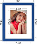 Vittanly 8x10 Picture Frame Set of 9 - Display 5x7 Photos with Mat or 8x10 Without Mat, Wall Mount & Tabletop Frames for Home Decor, Horizontal or Vertical (Blue)