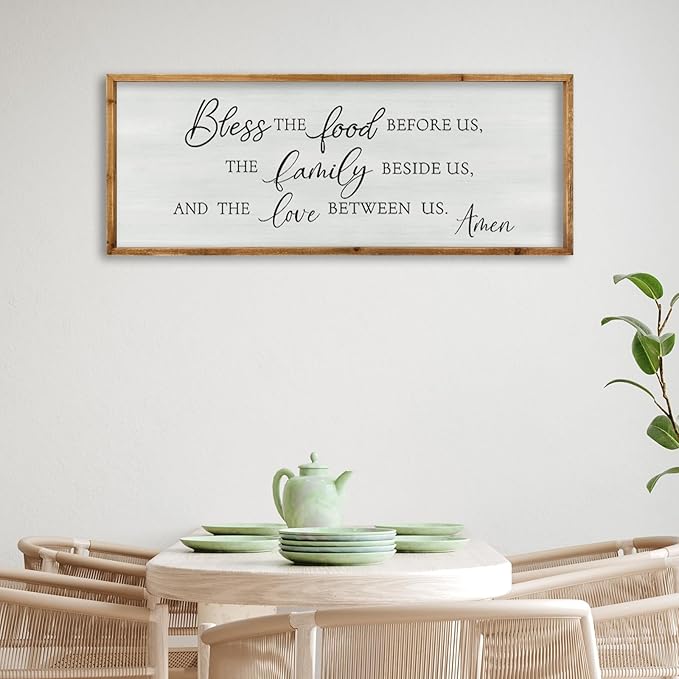 ZZJJHYWGQ Bless the Food Before Us Wall Sign Decor 40"×15" for Kitchen Dining Room Wall Art (Wood)