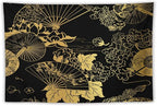 HZOHNAGO Japanese Tapestry Gold Flowers Umbrella Fan Pattern Printed Wall Tapestry Painting Wall Hanging for Bedroom Living Room Dorm 60" W x 40" H