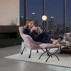 Lazy Chair and Ottoman, Large Accent Lounge Chair with Armrests and a Side Pocket, Modern Leisure Upholstered Sofa Reading Armchair with Footrest for Bedroom, Living Room, Dorm Rooms, Office