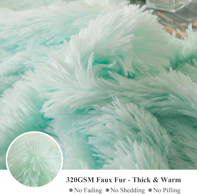 XeGe Luxury Faux Fur Throw Blanket, Aqua Soft 50x60 Fluffy Blanket Throw, Shaggy Plush Decorative Couch Blanket, Cute Furry Throw Holidy Fuzzy Lap Blanket for Kids Women Men Teen Girls Aqua Green