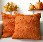 Booque Valley Pumpkin Pillow Covers Set of 2 Soft Plush Faux Fur Wool Fall Decorative Throw Pillowcases for Halloween Autumn Farmhouse Home Decor, 20 x 20 inch, Orange