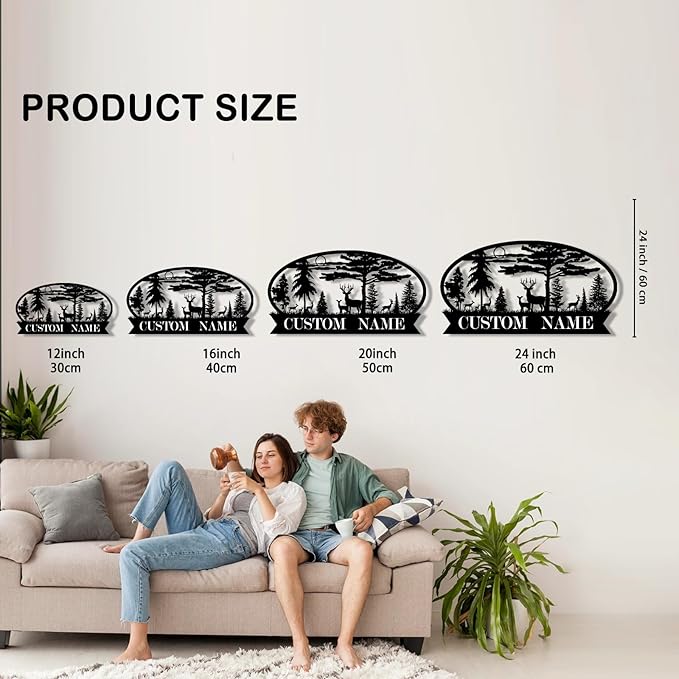 Personalized Hunting Metal Signs Outdoor - Custom Deer Antler Wall Art, Last Name Signs for Home, Rustic Cabin & Lodge Decor, Housewarming Gifts - MADE IN USA