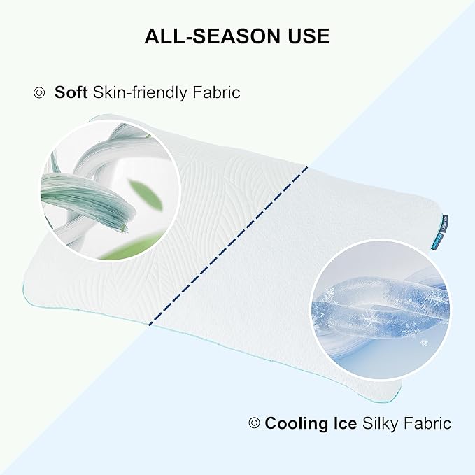 Shredded Memory Foam Pillows King Bed Pillows Set of 1, Summer Cooling Pillows for Hot Sleepers with Washable Pillowcase, and Winter Soft Dual Sided Pillow for Back and Stomach Sleepers