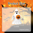 1 Pcs Halloween Ghost Figurine Decor with Pumpkin Cute Resin Ghost Statue, Funny White Sculpture Ghost Decor for Spooky Halloween Home Mantel Tabletop Decorations Indoor