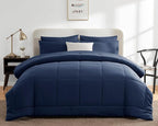 CozyLux Queen Comforter Set Navy Blue, 7 Pieces Bed in a Bag, Blue Comforter Queen Size, All Season Bedding Sets with Stitch Quilted Comforter, Flat Sheet, Fitted Sheet, Pillowcases