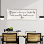 Bless the Food Before Us Sign Wall Decor 40"X15" Large Farmhouse Dining Room Wall Decor Framed Wood Rustic Home Wall Art Kitchen Decoration (White)