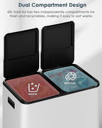 Arlopu 16Gal Dual Trash Can w/2 Built-in Box for Odor Control, Hands-Free Kitchen Garbage Bin, Recycle Waste Dustbin, Soft-Close Lid, 2 Buckets,Foot Pedal, Side Handle, Airtight,for Home Office