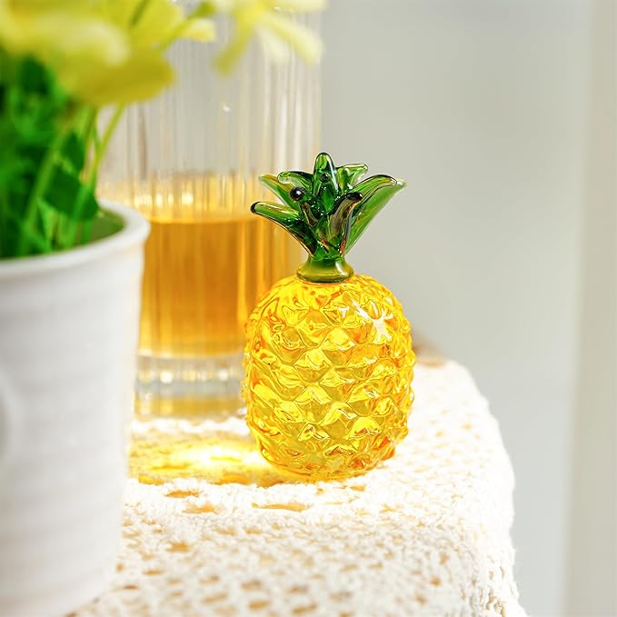Glass Fruit Decor Crystal Pineapple Figurine Collectibles Hand Blown Glass Fruit Pineapple Decoration for Home Kitchen Office for Women