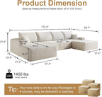 136" Sectional Couches for Living Room Modern Modular Sofa with L-Shape Couchs Upholstered Boneless Couch Deep Seat Sectional Couch with Chaise (White, Left Facing Chaise+3Seaters+Ottoman)