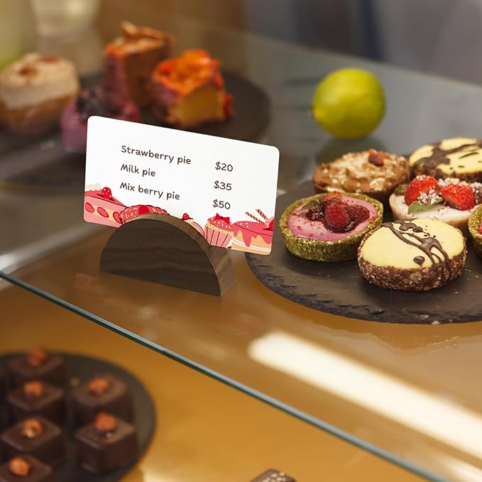 UNIQOOO 10 Set 2" Arch Walnut Wood Stand with Cards |1.2mm Slot, for Name Cards, Place Card Holder, Photo Display Stand | for Event Decor, Retail Shop, Cafe Restaurant Menu, Business Card, Name Tag