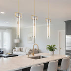 Modern Knurled Brass Kitchen Island Pendant Light,Gold 21.6'' 1-Light Long Glass Island Pendant Lights,Lrage Farmhouses Pendant Light, for Kitchen,Dining Room,Bathroom,Bulb Included