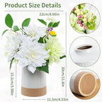 Fake Flower with Vase,White Silk Dahlia Artificial Flowers in Modern Ceramics Vase for Home Bathroom Office Desk Party Centerpiece Coffee Table Decor