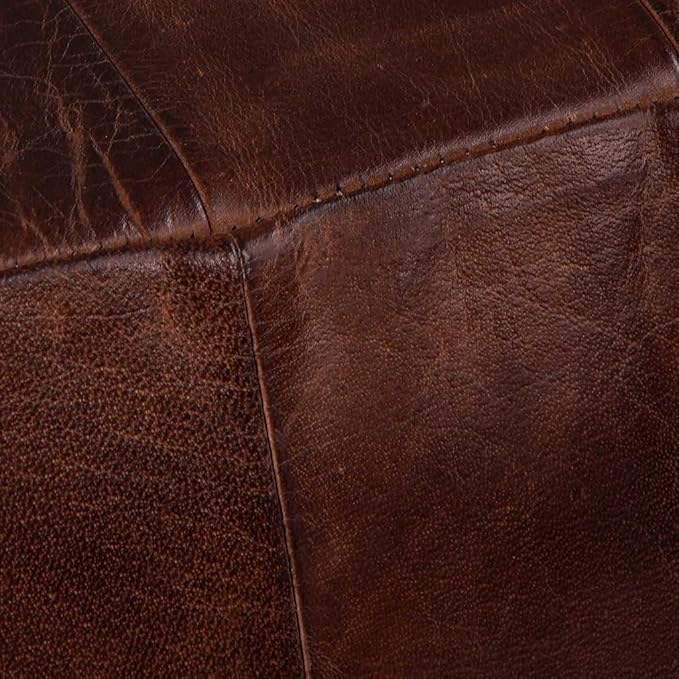 Square Shaped Buffalo Leather Handmade Eco-Friendly Brown Pouf - Square Pouf, 14" x 14"x 14", Plain Solid Pouf, Buffalo Leather Pouf, Recycled Foam with Fibre Fill Stuffed Pouf, Seating Pouf PF25