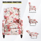 Upholstered Wingback Recliner Chair, Traditional Push Back Recliner with Padded Seat, Fabric Floral Recliner Wingback Chair, Mid Century Modern Wingback Chairs for Living Room (2,Red Floral)
